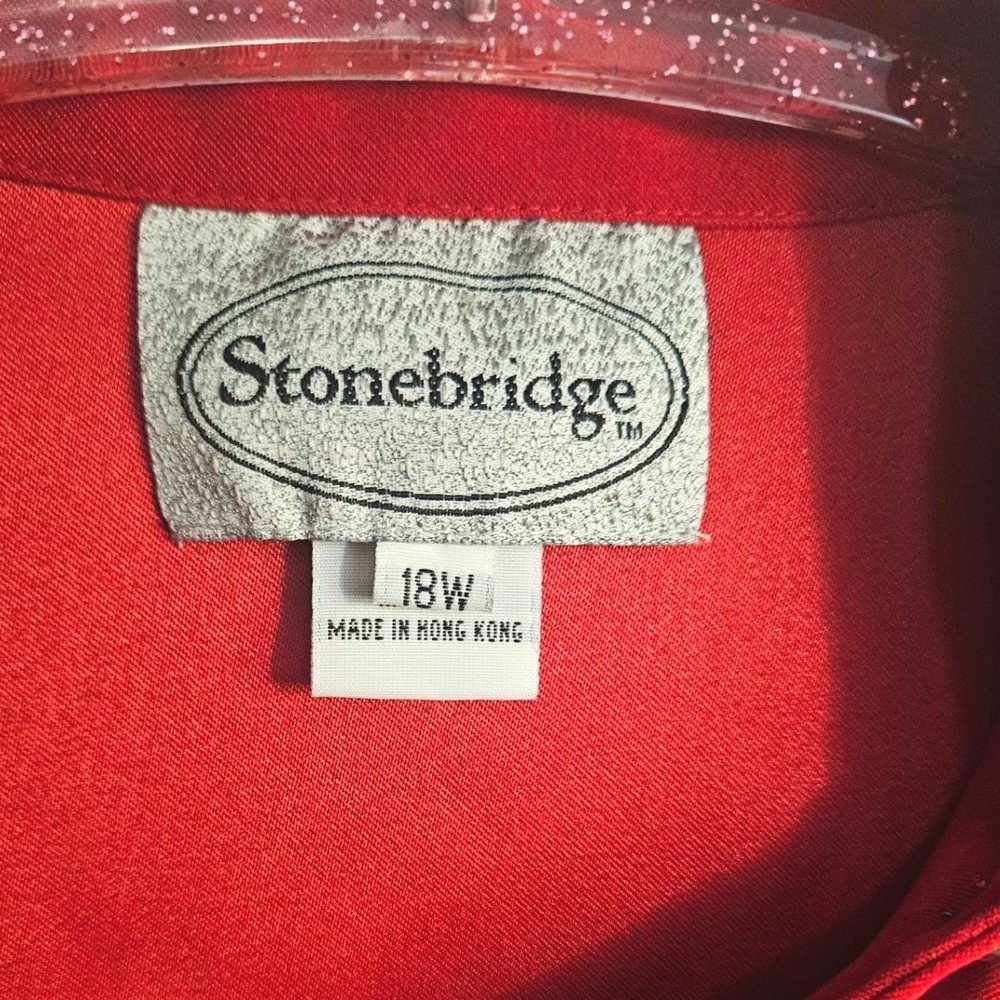 Stonebridge Red Velvet Button Down Blazer Studded Collar & Hem 18W #531 - Picture 3 of 10